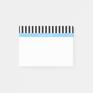 Black White Stripe Sky Blue Name Monogram Post-it Notes
