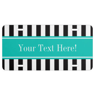Black White Stripe Teal Ribbon Name Monogram License Plate