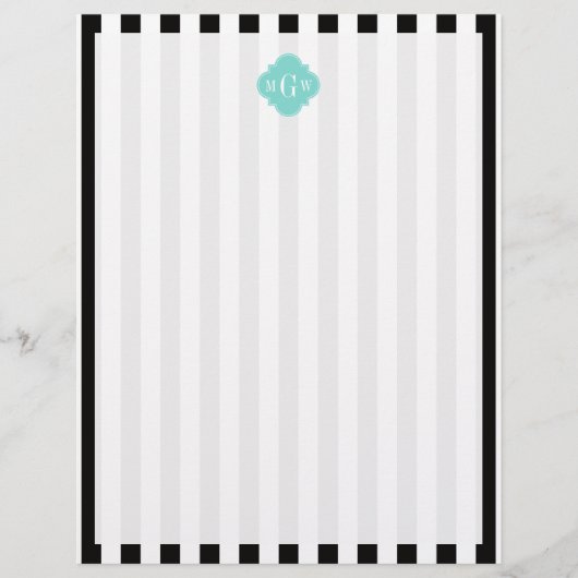 Black White Stripe Turquoise Quatrefoil 3 Monogram (Front)