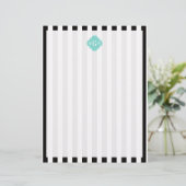 Black White Stripe Turquoise Quatrefoil 3 Monogram (Standing Front)