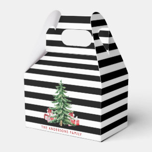 Black & White Stripe Watercolor Christmas Tree Favor Boxes