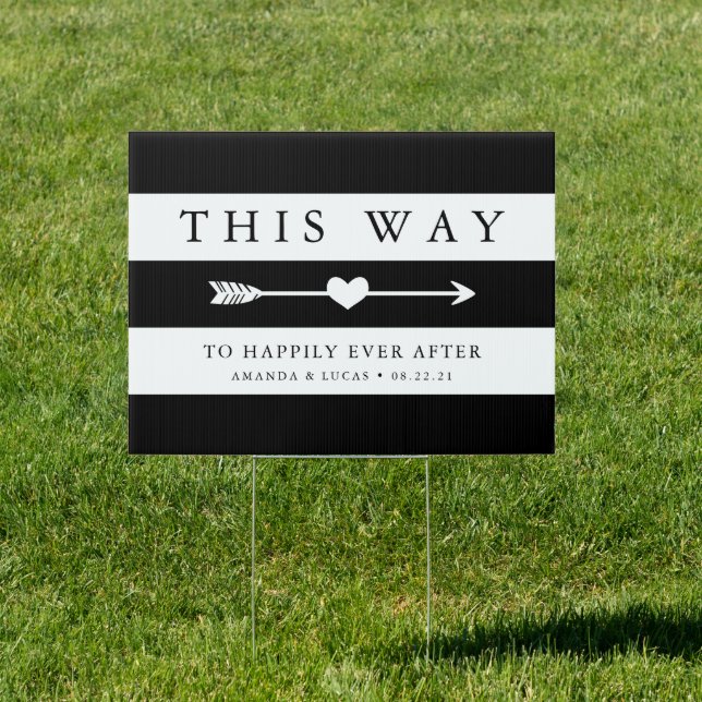Black & White Stripe Wedding Directional Sign (Insitu)