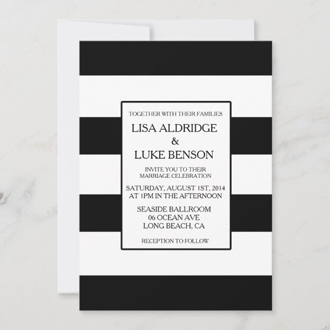 Black & White Stripe Wedding Invitation (Front)