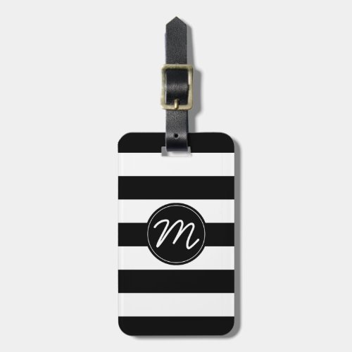 Black  White Stripe with Black Monogram Luggage Tag
