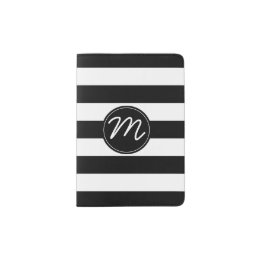 Black & White Stripe with Black Monogram Passport Holder