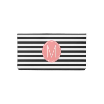 Black & White Stripe With Coral Monogram Checkbook Cover by StripyStripes at Zazzle
