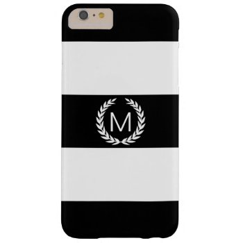 Black & White Stripe With Laurel Wreath Monogram Barely There Iphone 6 Plus Case by StripyStripes at Zazzle