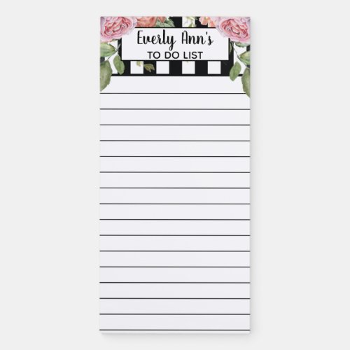 Black White Stripe with Pink Roses Your Name To Do Magnetic Notepad