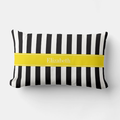 Black White Stripe Yellow Name Monogram Lumbar Pillow