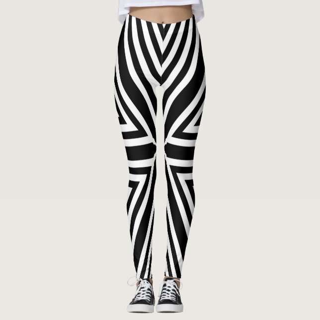Black White Stripe Yoga Pants Pattern Leggings (Front)