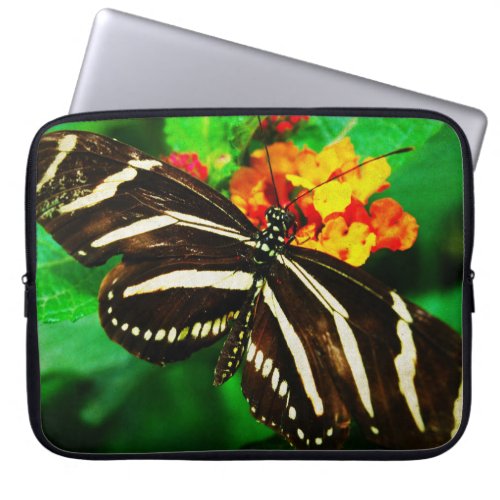 Black white stripe zebra longwing butterfly photo laptop sleeve