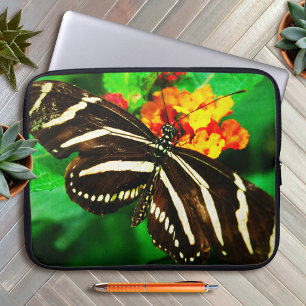Black white stripe zebra longwing butterfly photo laptop sleeve