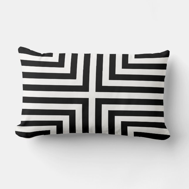 Black & White Striped Angular Repeat Pattern Lumbar Pillow (Front)
