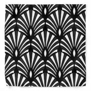 Black White Striped Art Deco Shell Pattern Bandana