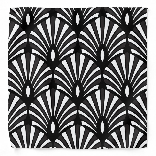 Black White Striped Art Deco Shell Pattern Bandana (Front)