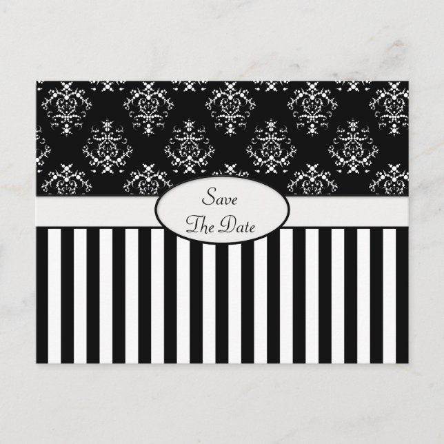 Black & White Striped Baroque Announcement Postcard (Front)