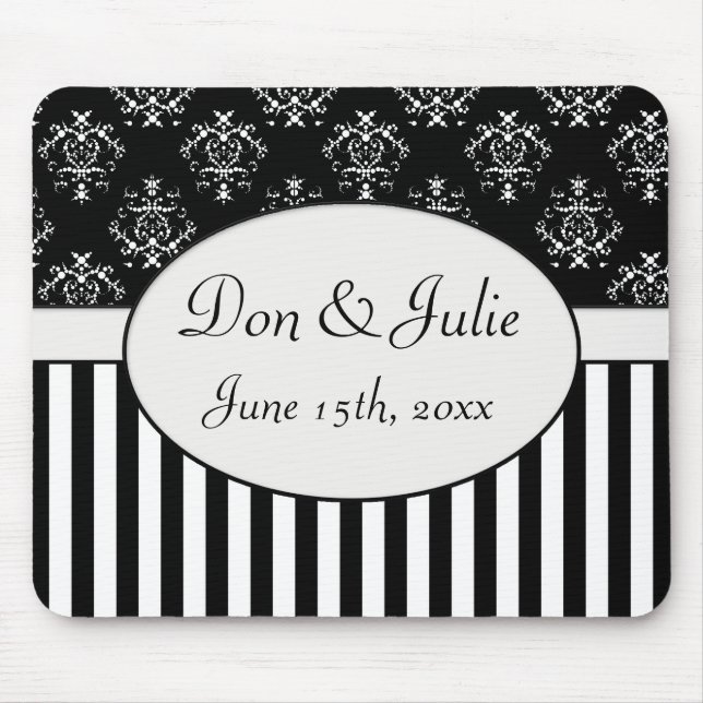 Black & White Striped Baroque Mouse Pad (Front)