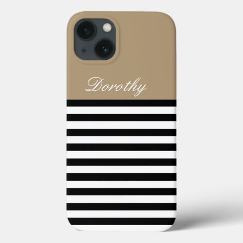 Black  White Striped Combined With Starfish Brown iPhone 13 Case