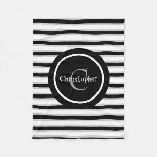 Black White Striped Customized Boy's Baby Blanket