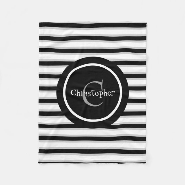 Black White Striped Customized Boy's Baby Blanket (Front)