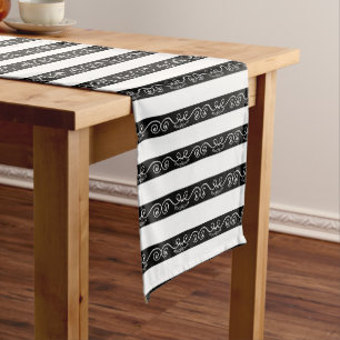 Black White striped design Short Table Runner