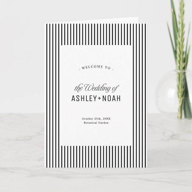 Black & White Striped Elegance Classy Wedding Program (Front)
