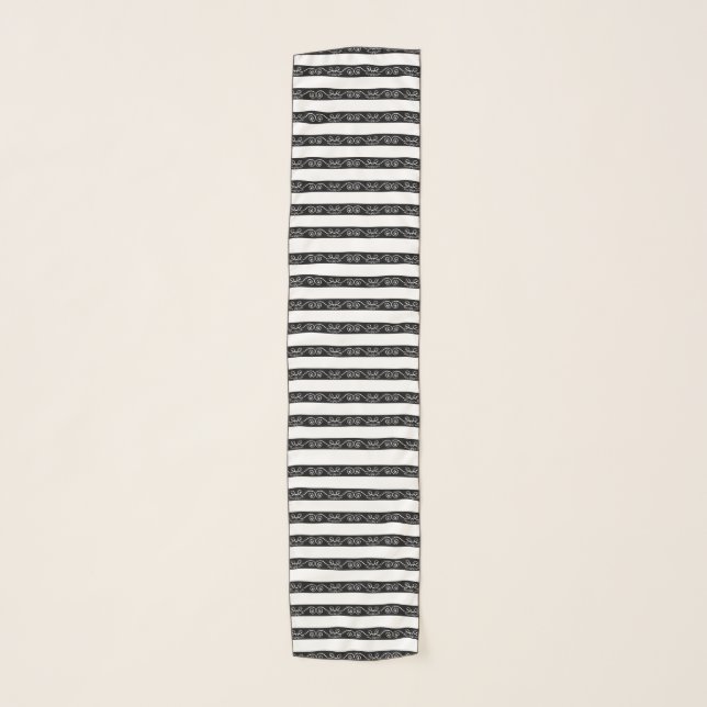 Black White striped elegant Scarf (Front)