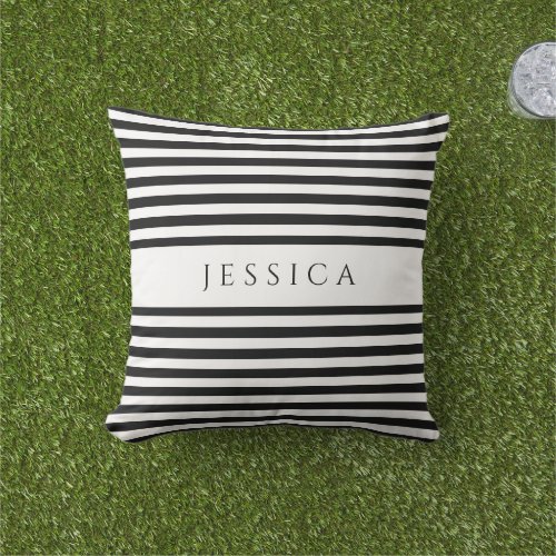 Black  White Striped Farmhouse Pattern Name Outdoor Pillow