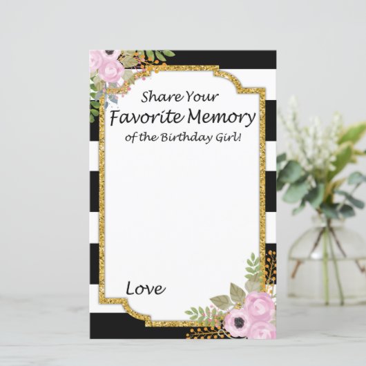 Black White Striped Favorite Memory Birthday Girl (Standing Front)