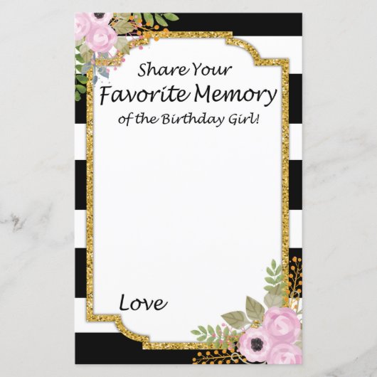 Black White Striped Favorite Memory Birthday Girl (Front)