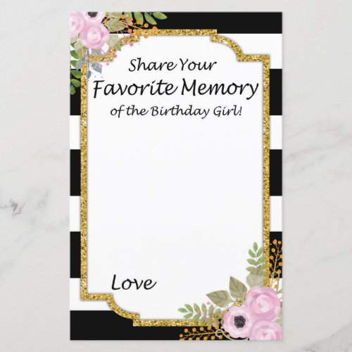 Black White Striped Favorite Memory Birthday Girl