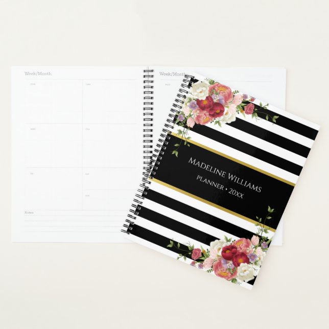 Black White Striped Floral Gold | 2025 Planner (Display)