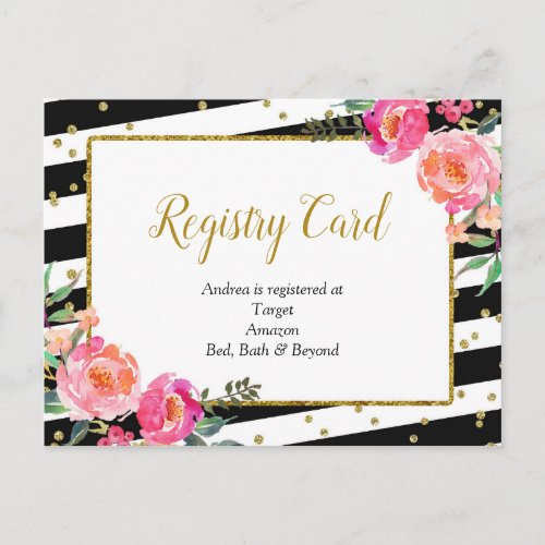 Black White Striped Floral Registry Card