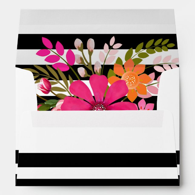 Black & White Striped Folklore Flowers | fuchsia Envelope (Back (Bottom))