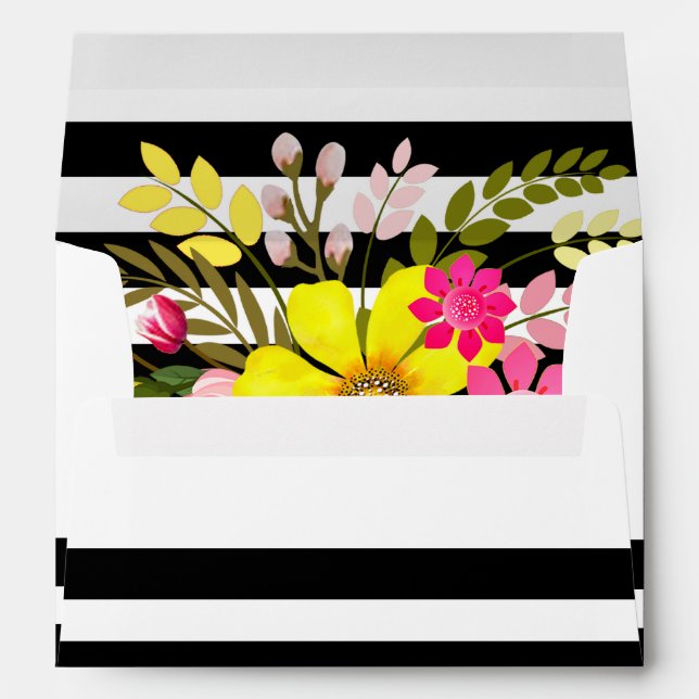 Black & White Striped Folklore Flowers | yellow Envelope (Back (Bottom))