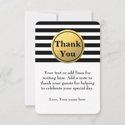 Black  White Striped Gold Foil Thank You Card