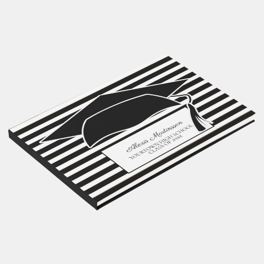 Black White Striped Graduation Cap Guest Book Zazzle Com