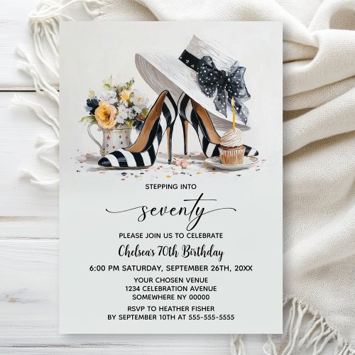 Black White Striped High Heel Shoes 70th Birthday