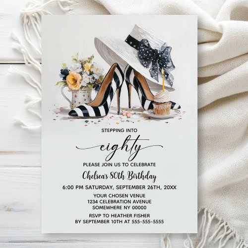 Black White Striped High Heel Shoes 80th Birthday