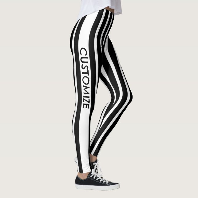 Black & White Striped Leggings w/ Custum Text (Right)