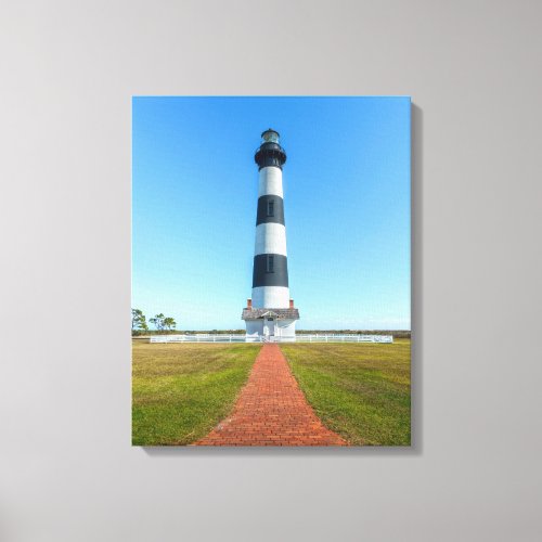 Black  white striped lighthouse canvas print