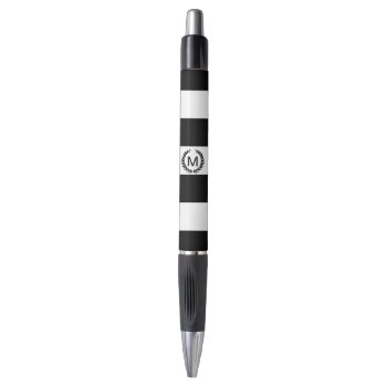 Black & White Striped Monogram Personalized Pen by StripyStripes at Zazzle