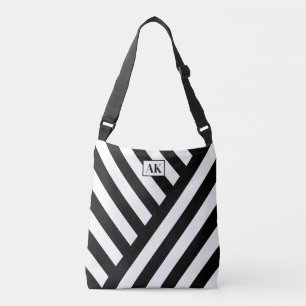 Black & White Striped Monogram Tote Bag