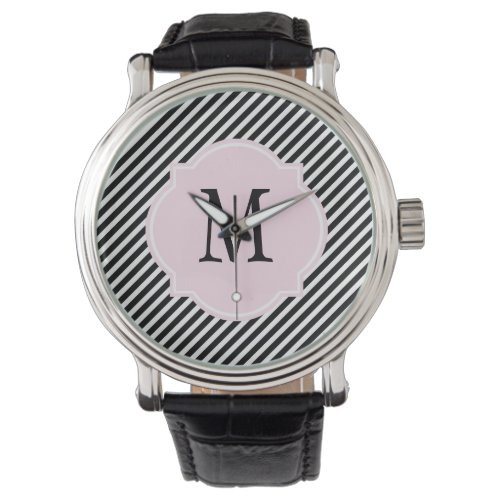 Black  White Striped Monogram Watch