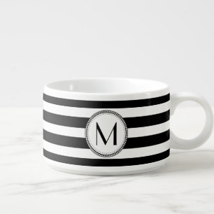 Black   White Striped Pattern Monogram Bowl