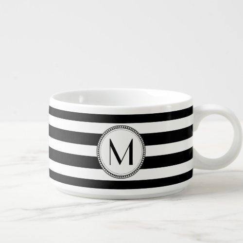 Black | White Striped Pattern Monogram Bowl