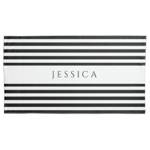 Black & White Striped Pattern Name Pillow Case