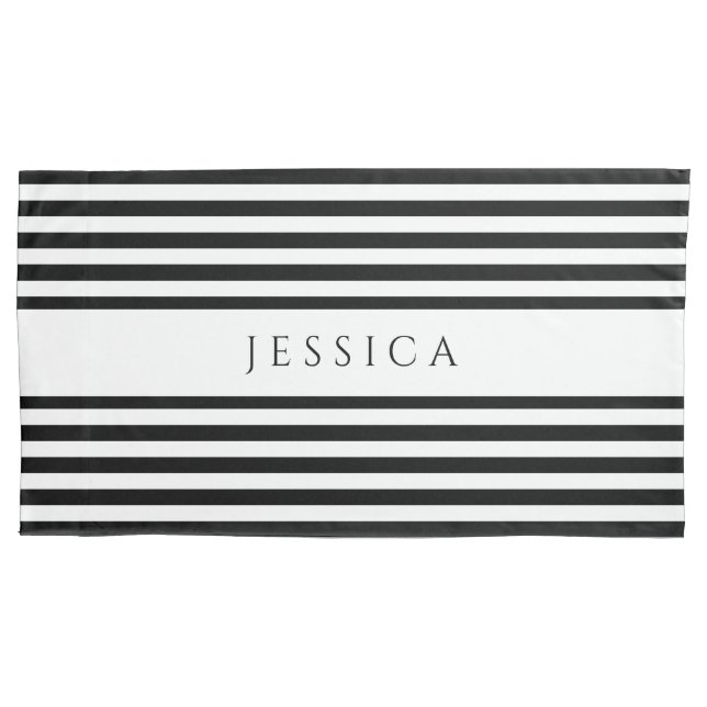Black & White Striped Pattern Name Pillow Case (Front)