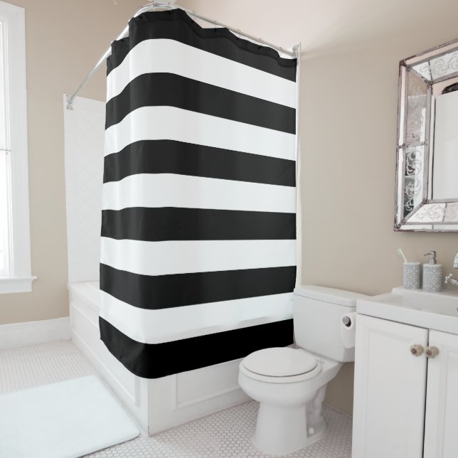 Black & White Striped Pattern Shower Curtain (In Situ)