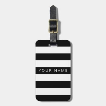Black & White Striped Personalized Luggage Tags by StripyStripes at Zazzle